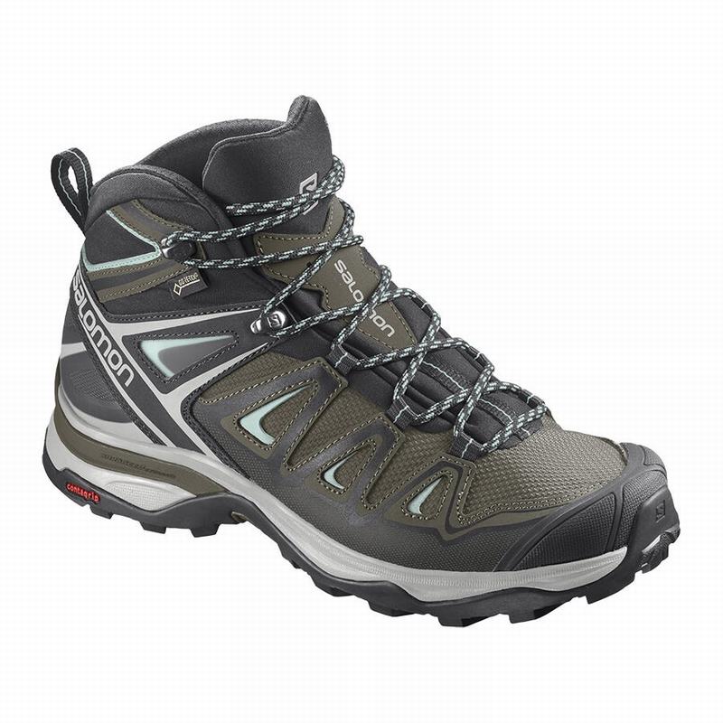 Salomon Singapore Womens Hiking Boots - X ULTRA 3 MID GORE-TEX Olive/Black | 56378-VPZE